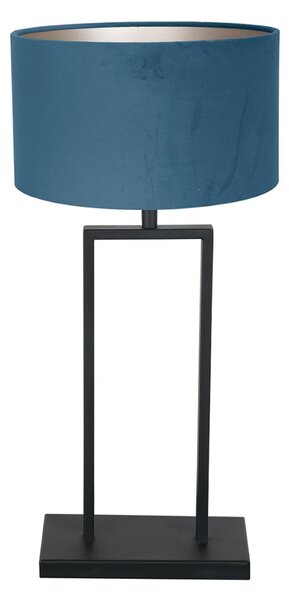Steinhauer Lampa de masă Stang 3862ZW, negru/albastru velur, înălțime 55 cm, Negru, Camera de zi / sufragerie, Țesătură / Textil