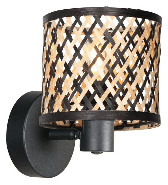 Mexlite Aplică de perete Sumba, negru, bambus natural/negru, E14, reglabil, Negru, Camera de zi / sufragerie, Metal