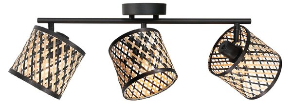 Mexlite Plafonieră Sumba, 3 becuri, negru, bambus natural/negru, E14, reglabil, Negru, Camera de zi / sufragerie, Metal