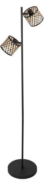 Mexlite Lampadar Sumba, cu 2 becuri, negru, bambus natural/negru, E14, Negru, Camera de zi / sufragerie, Metal