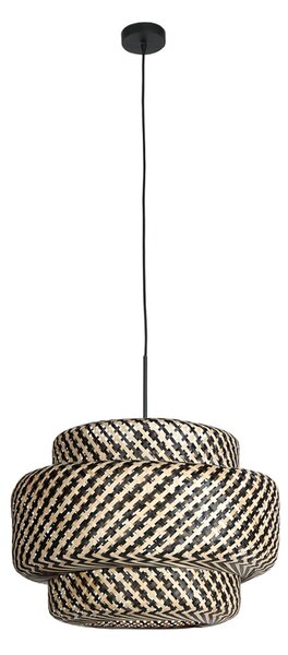 Steinhauer Lampă suspendată Sparkled Light 4478ZW, împletitură de bambus, Ø 53 cm, reglabil, Negru, Camera de zi / sufragerie, Bamboo