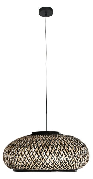 Steinhauer Lampă suspendată Sparkled Light 4476ZW, împletitură de bambus, Ø 50 cm, reglabil, Negru, Camera de zi / sufragerie, Bamboo