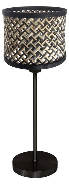 Mexlite Lampa de masă Noor negru/împletitură negru-natur, înălțime 50 cm, soclu E27, Negru, Camera de zi / sufragerie, Metal