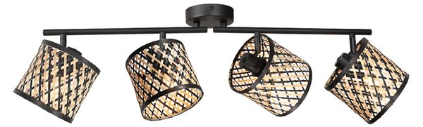 Mexlite Plafonieră Sumba, 4 becuri, negru, bambus natural/negru, E14, reglabil, Negru, Camera de zi / sufragerie, Metal