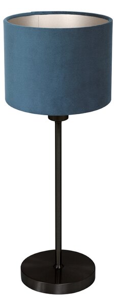 Mexlite Lampa de masă Noor, negru/albastru velur, înălțime 50 cm, E27, Negru, Camera de zi / sufragerie, Metal