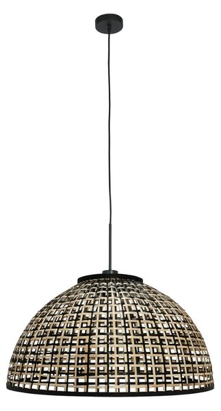 Steinhauer Lampă suspendată Sparkled Light 4477ZW, împletitură de bambus, Ø 60 cm, reglabil, Negru, Camera de zi / sufragerie, Bamboo