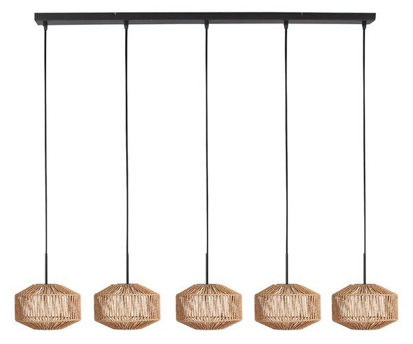 Anne Light Lampă suspendată Ropex 4530, 5 becuri, lungă, neagră, cablu maro, reglabil, Maro / Rugină, Camera de zi / sufragerie, Metal