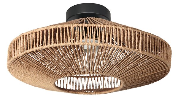 Anne Light Plafonieră Bloeba, negru, cablu maro, Ø 40 cm, reglabil, Negru, Camera de zi / sufragerie, Metal