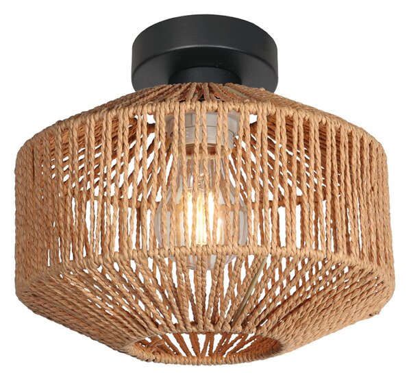 Anne Light Plafonieră Bloeba, negru, cablu maro, Ø 23 cm, reglabil, Negru, Camera de zi / sufragerie, Metal
