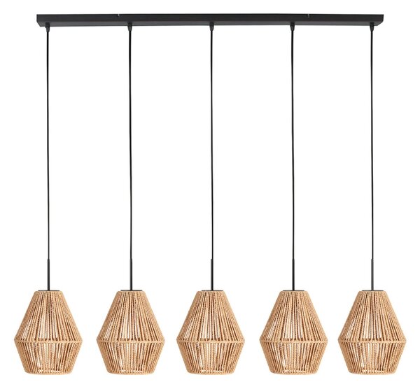Anne Light Lampă suspendată Ropex 4531, 5 becuri, lungă, neagră, cablu maro, reglabil, Maro / Rugină, Camera de zi / sufragerie, Metal