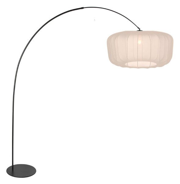 Anne Light Lampa curbată Curve, negru, abajur din nailon crem, Ø 60 cm, Negru, Camera de zi / sufragerie, Metal, Modern