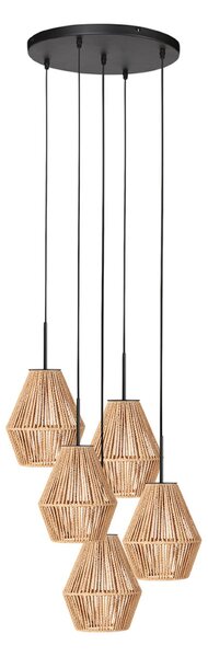 Anne Light Lampă suspendată Ropex 4526, 5 becuri, rotundă, neagră, cablu maro, reglabil, Maro / Rugină, Camera de zi / sufragerie, Metal