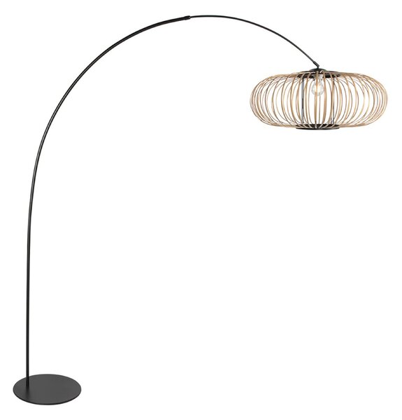 Anne Light Lampa curbată Curve, negru, abajur cu tije de bambus, Ø 60 cm, Negru, Camera de zi / sufragerie, Metal