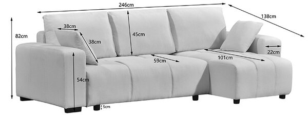 Coltar extensibil cu spatiu de depozitare Belda, Crem, 138x246x82 cm