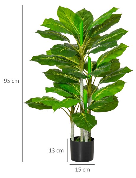 HOMCOM Plantă Artificială cu 33 de Frunze pentru Uz Interior și Exterior cu Ghiveci, Plantă Falsă în PEVA, PE și Ciment, 95 cm, Verde | Aosom Romania