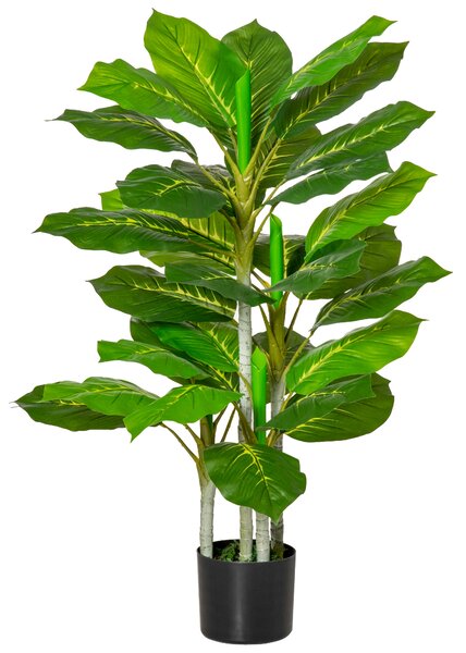 HOMCOM Plantă Artificială cu 33 de Frunze pentru Uz Interior și Exterior cu Ghiveci, Plantă Falsă în PEVA, PE și Ciment, 95 cm, Verde | Aosom Romania