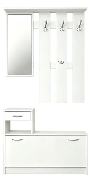 Ansamblu de hol Cuier si Oglinda Jentia, Alb, 24x100x186 cm