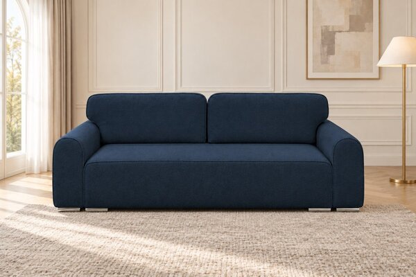 Canapea extensibilă Fiorella din boucle, bleumarin, cu ladă de depozitare