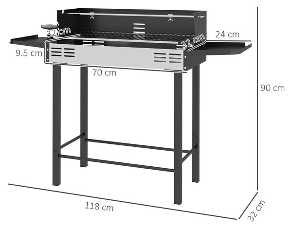 Outsunny BBQ Rotisserie Grill Charcoal Split Roaster for Chicken Turkey 3-Level Grill Grate, Storage Shelves, Stainless Steel | Aosom Romania