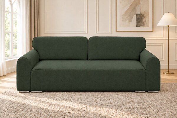 Canapea extensibilă Fiorella din boucle, verde, cu ladă de depozitare