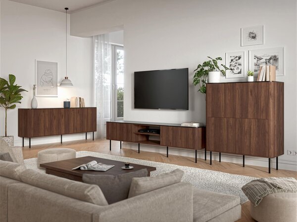 Set de living Miravio 104, Marmură neagră, Nuc, PAL laminat, MDF