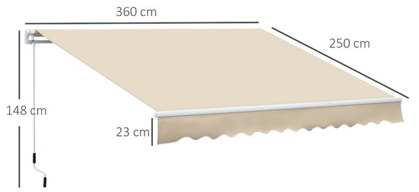 Outsunny Copertină pentru Exterior, Copertină Rulantă pentru Uși și Ferestre cu Deschidere cu Manivelă, 360x250 cm, Cremă | Aosom Romania