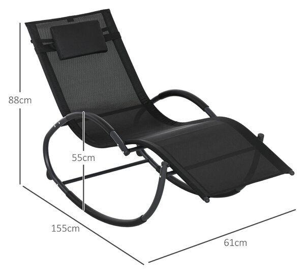 Outsunny Șezlong de Grădină, Balansoar cu Gravitație Zero, Șezlong Impermeabil cu Tetieră, 155x61x88 cm, Negru | Aosom Romania