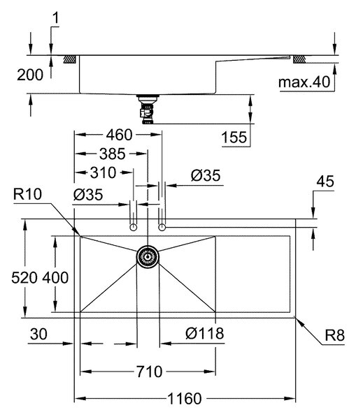 Grohe K1000 chiuveta din otel 116x52 cm 31581SD1
