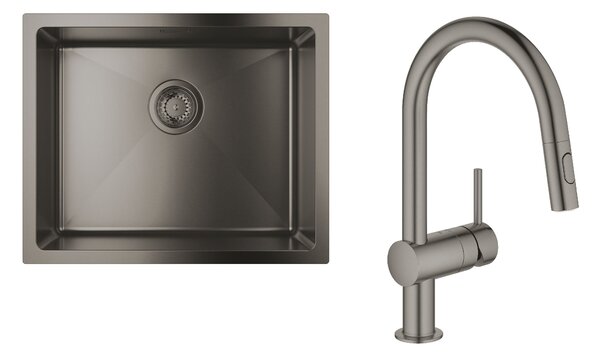 Set chiuveta din otel Grohe K700U 31574AL1, baterie bucătărie Grohe Minta 32321AL2