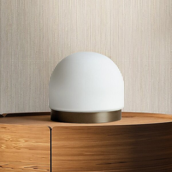 Miloox by Sforzin Domu lampă de masă, Ø 15 cm, bronz/alb, sticlă, GX53, reglabil, Alb, Camera de zi / sufragerie, Sticlă, Design, Ecran de masă în poziție verticală