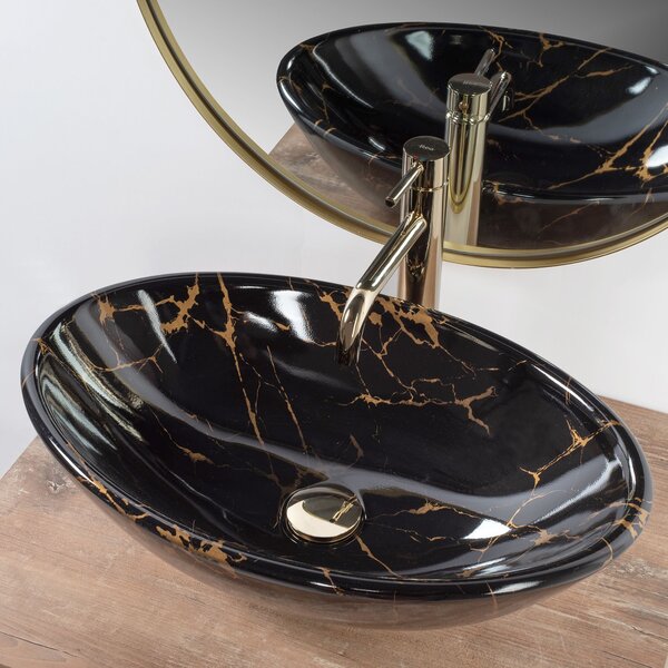 Lavoar pentru blat REA Pamela Black Marble Shiny