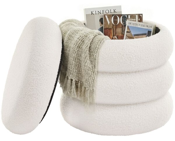 Taburet tapițat CLOUDY cu spațiu de depozitare, Ø43x47 cm, alb SongmicsHome