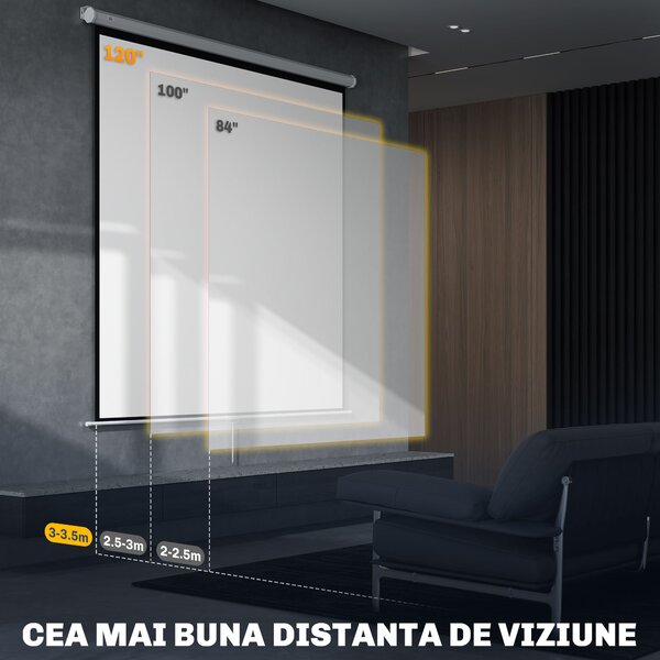 HOMCOM Ecran de Proiecție 120 Inch Format 1:1, Ecran Rulabil cu Unghi de 160° și Montare pe Tavan sau Perete, 223x8x223 cm, Alb | Aosom Romania