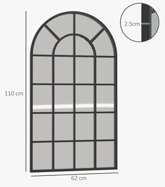 Oglindă arcuită pentru casă și birou cu suport de perete din sticlă groasă și metal, 62x2,5x110 cm, de culoare negru HOMCOM | Aosom Romania