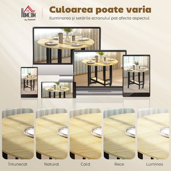 HOMCOM Masă Pliabilă pentru Dining, Masă de Bucătărie cu Roți pentru 2-4 Persoane, 100x100x75 cm, Stejar | Aosom Romania