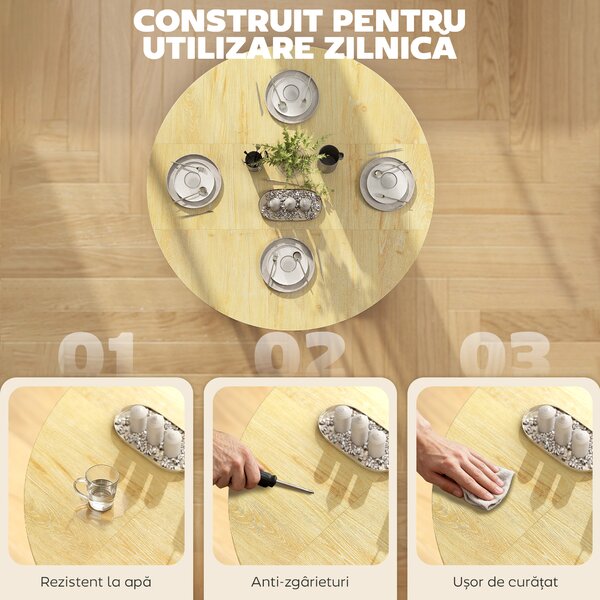 HOMCOM Masă Pliabilă pentru Dining, Masă de Bucătărie cu Roți pentru 2-4 Persoane, 100x100x75 cm, Stejar | Aosom Romania
