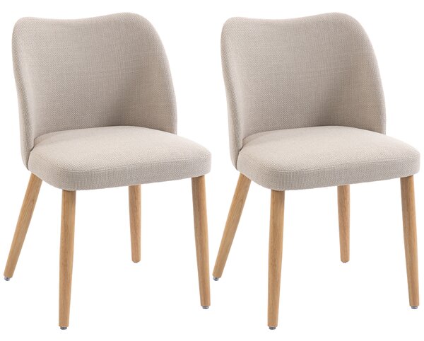 HOMCOM Set de 2 Scaune de Masă Moderne, Scaune de Bucătărie cu Tapițerie din In, Șezut Imbătut, Spătar Curbat, Picioare din Lemn de Cauciuc, Ușor de Asamblat, Alb Crem | Aosom Romania