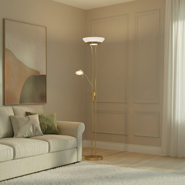 Lampadar Lindby, Yveta, reglabil, Auriu / Alamă, Camera de zi, Metal, Modern
