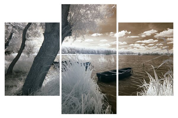 Tablou cu barca pe lac (90x60 cm)