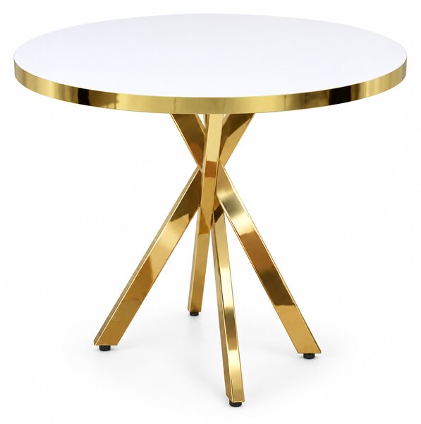 Masă Fixă Rotundă Tania X Alb Gold, Blat PAL, Ø90 × 75 cm