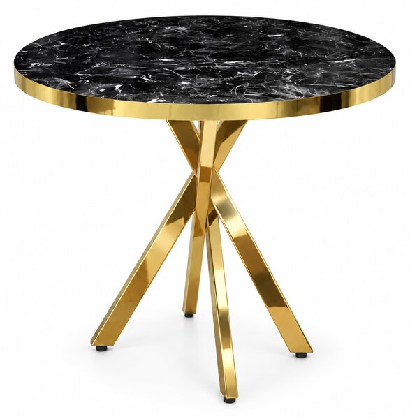 Masă Fixă Rotundă Tania X Negru Marmorat Gold, Blat PAL, Ø90 × 75 cm