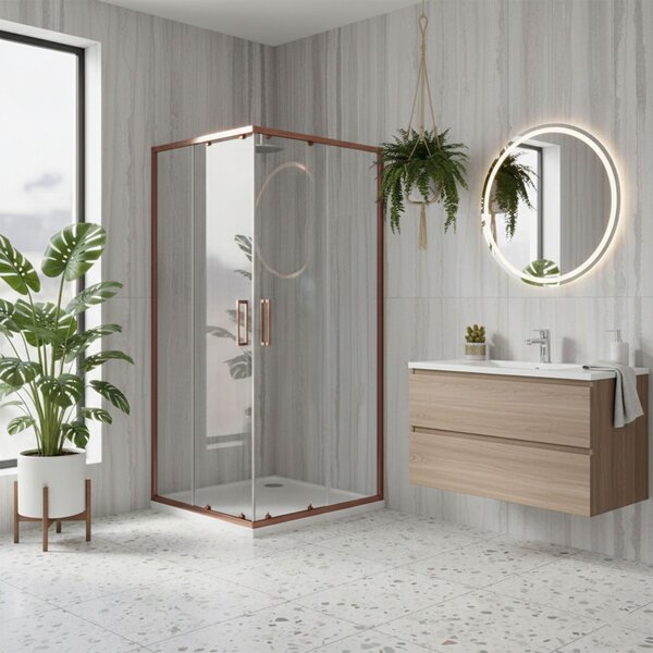 Rea City, cabină de duș cu uși glisante 80x80cm, sticlă transparentă 5/4mm, profil mat cupră, REA-K6982