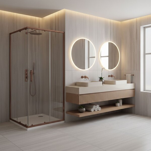 Rea City, cabină de duș cu uși glisante 80x80cm, sticlă transparentă 5/4mm, profil mat cupră, REA-K6982