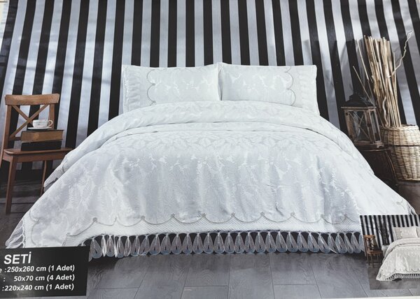 Set de Pat 6 Piese Super Lux - Bumbac Premium cu Broderie Manuala Aurie