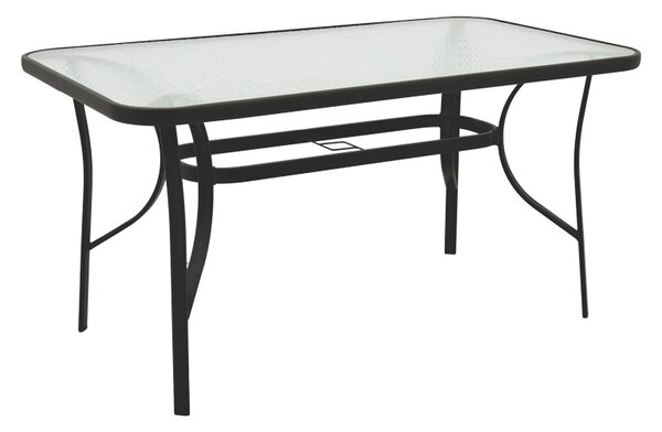Masă grădină, Pako World, model Ensure, Metal si Sticla Securizata, Negru, 140 x 80 x 70 cm