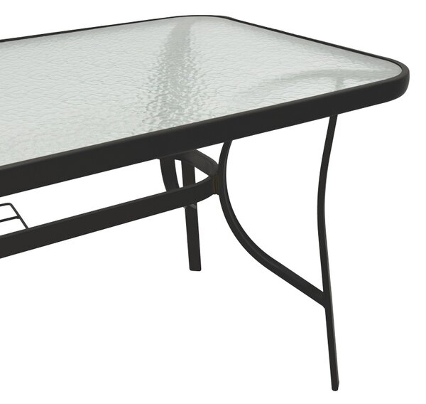 Masă grădină, Pako World, model Ensure, Metal si Sticla Securizata, Negru, 140 x 80 x 70 cm