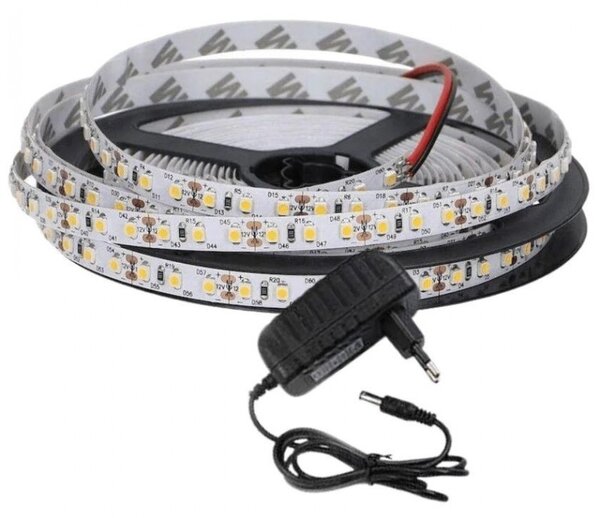 Kit banda LED interior 12V, alb rece, 6500K, 20-22lm/led, lungime 5 m, alimentare priza, IP20