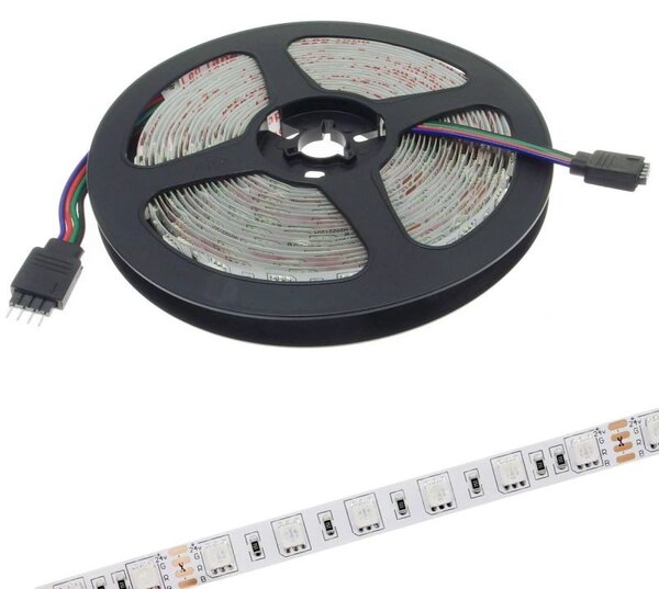 Banda LED RGB interior 24V, 7.2W/m, 9-10lm/LED, lungime 5 m, priza, IP20