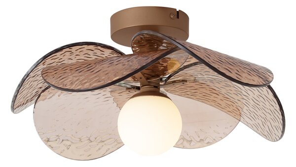 Plafonieră de design bronz închis cu sticlă striată de culoarea chihlimbarului - Kemner
