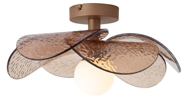 Plafonieră de design bronz închis cu sticlă striată de culoarea chihlimbarului - Kemner